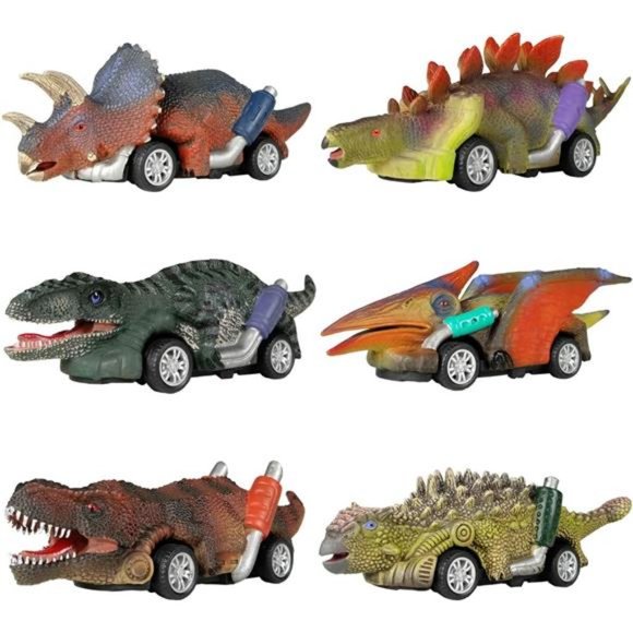 Dinosaur Toy Pull Back Cars, 6 Pack Dino Toys for 3 Year Old Boys and Toddlers - Picture 1 of 6
